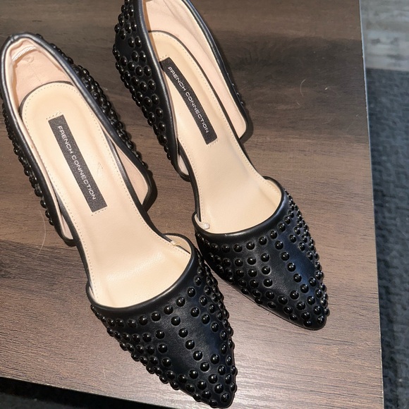 French Connection | Black Forever Studded Two Piece Pumps - Picture 2 of 5